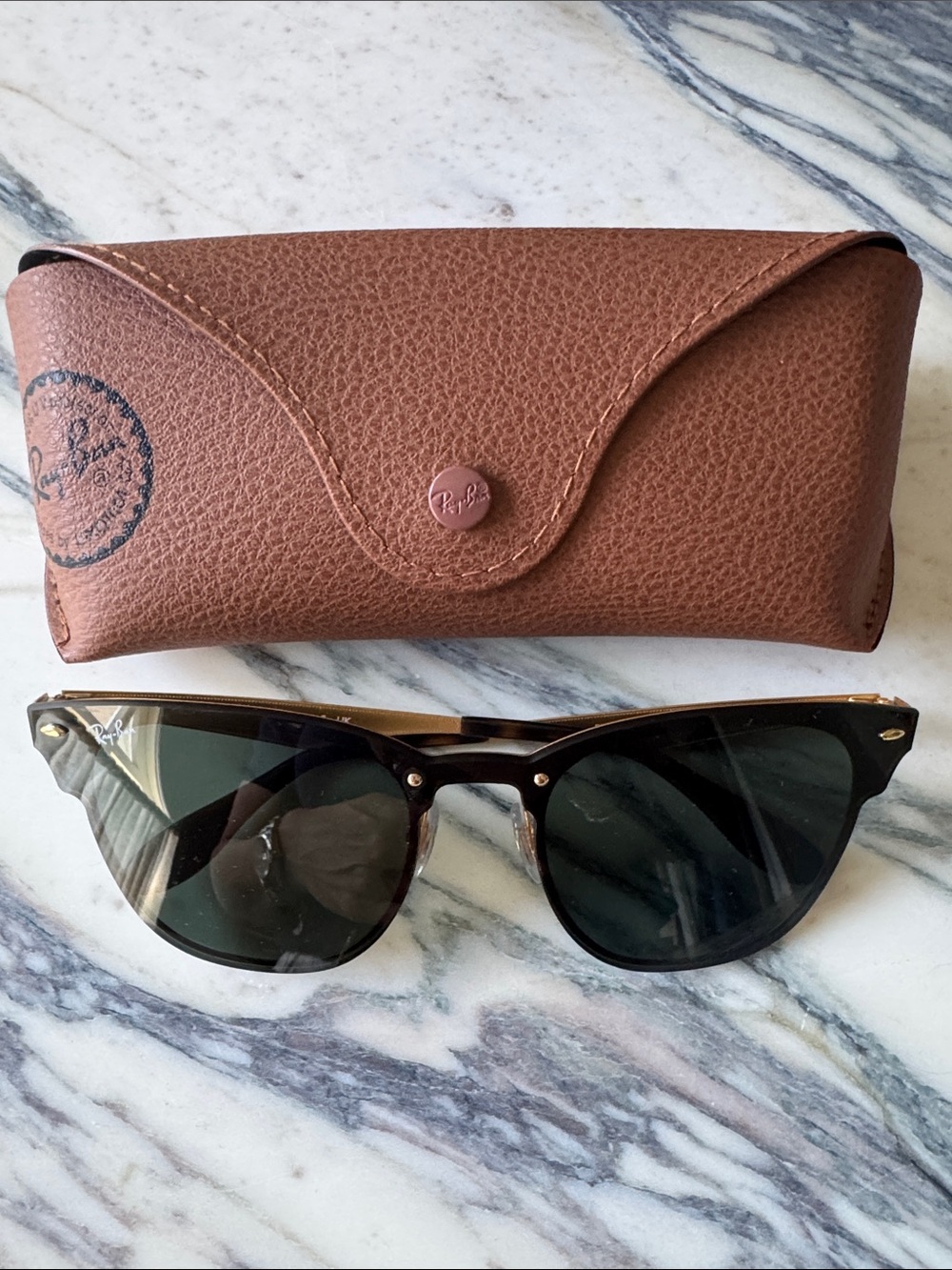 Ray-Ban Blaze Clubmaster Gold & Black Sunglasses + Case